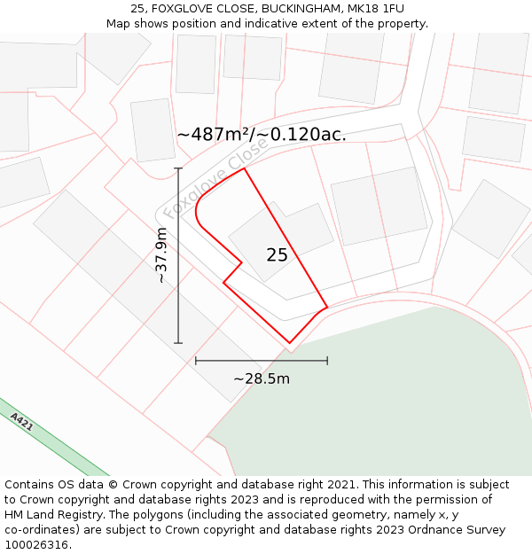 25, FOXGLOVE CLOSE, BUCKINGHAM, MK18 1FU: Plot and title map
