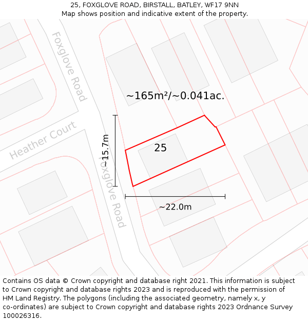 25, FOXGLOVE ROAD, BIRSTALL, BATLEY, WF17 9NN: Plot and title map