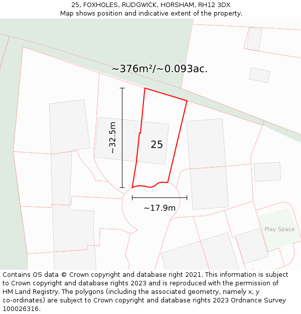 25, FOXHOLES, RUDGWICK, HORSHAM, RH12 3DX: Plot and title map