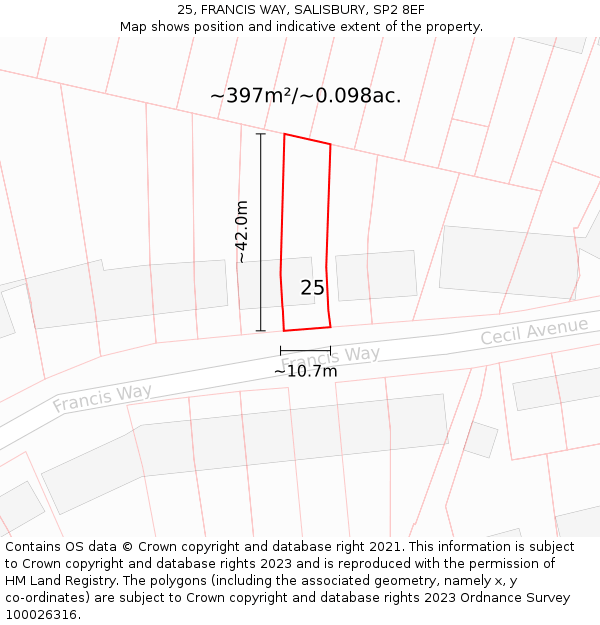 25, FRANCIS WAY, SALISBURY, SP2 8EF: Plot and title map