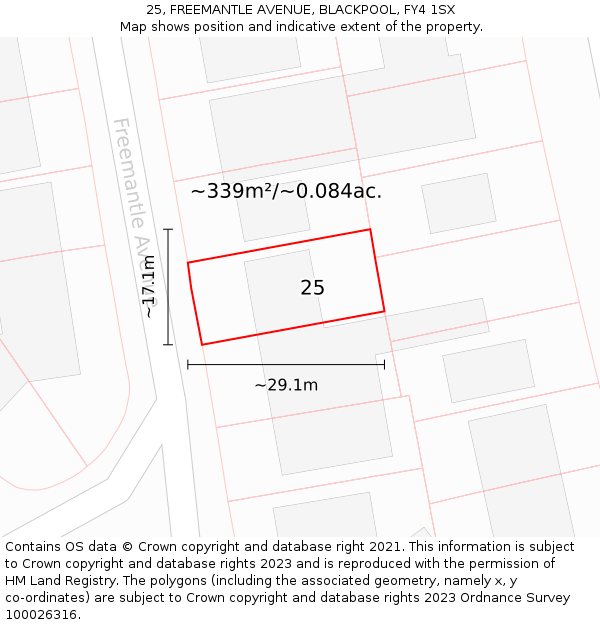 25, FREEMANTLE AVENUE, BLACKPOOL, FY4 1SX: Plot and title map