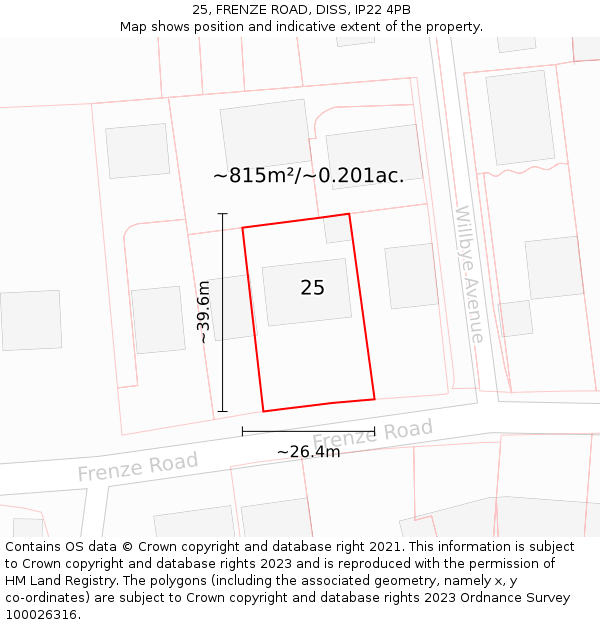 25, FRENZE ROAD, DISS, IP22 4PB: Plot and title map