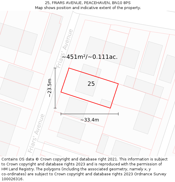 25, FRIARS AVENUE, PEACEHAVEN, BN10 8PS: Plot and title map