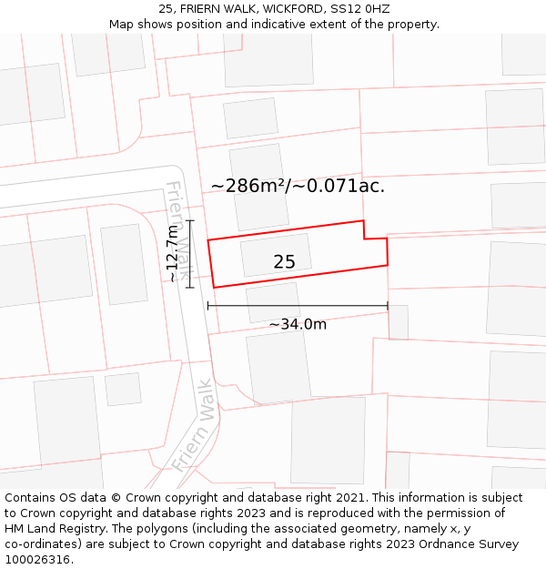 25, FRIERN WALK, WICKFORD, SS12 0HZ: Plot and title map