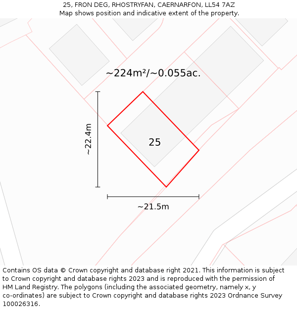 25, FRON DEG, RHOSTRYFAN, CAERNARFON, LL54 7AZ: Plot and title map