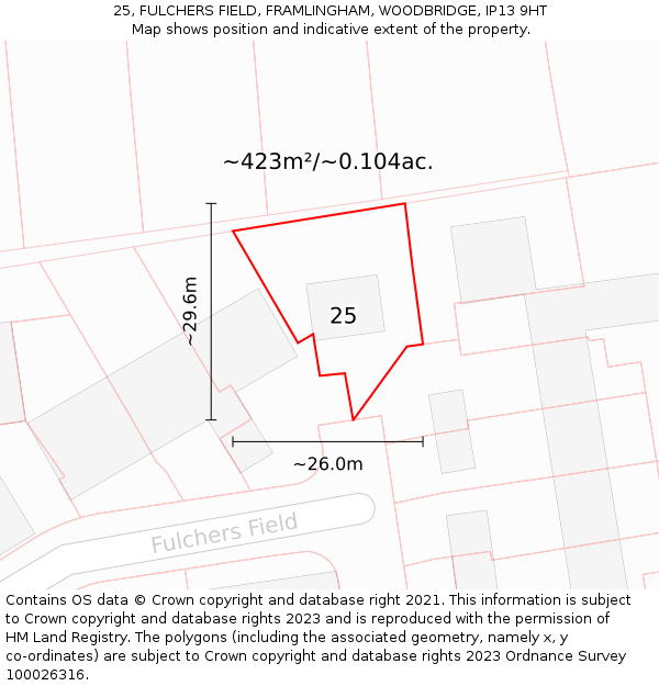 25, FULCHERS FIELD, FRAMLINGHAM, WOODBRIDGE, IP13 9HT: Plot and title map