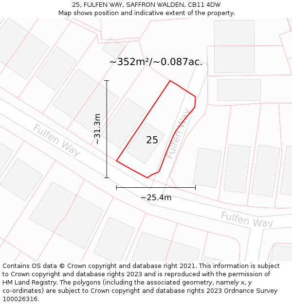 25, FULFEN WAY, SAFFRON WALDEN, CB11 4DW: Plot and title map