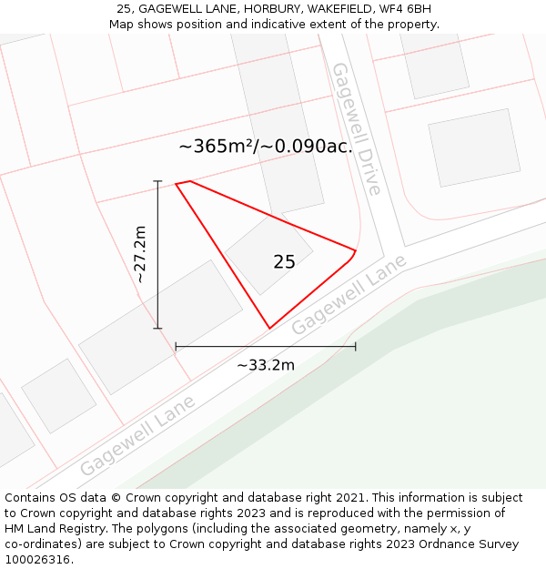 25, GAGEWELL LANE, HORBURY, WAKEFIELD, WF4 6BH: Plot and title map