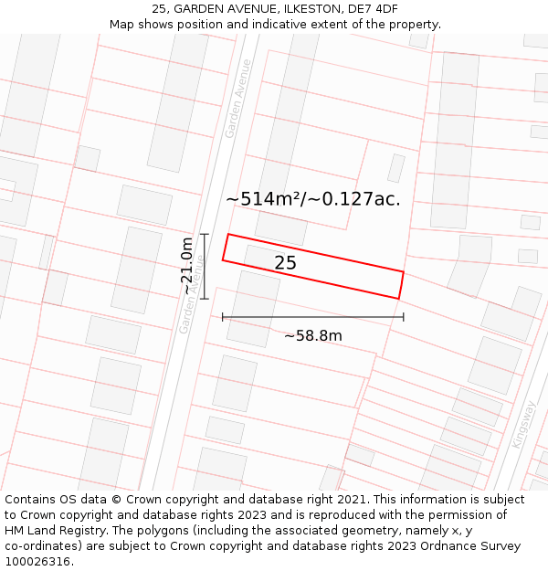 25, GARDEN AVENUE, ILKESTON, DE7 4DF: Plot and title map