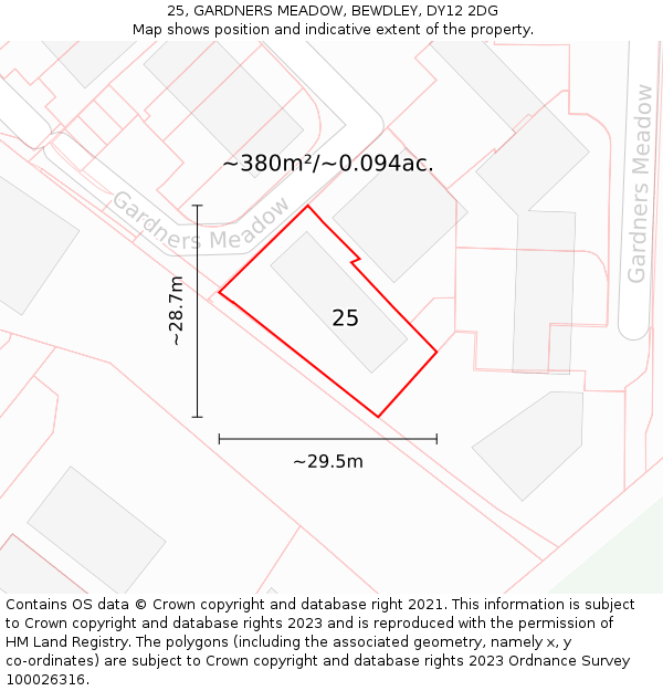 25, GARDNERS MEADOW, BEWDLEY, DY12 2DG: Plot and title map