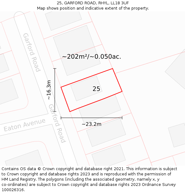 25, GARFORD ROAD, RHYL, LL18 3UF: Plot and title map