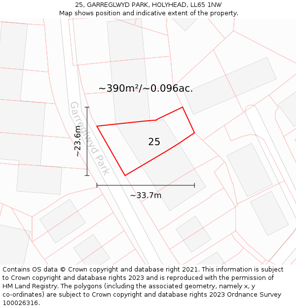 25, GARREGLWYD PARK, HOLYHEAD, LL65 1NW: Plot and title map