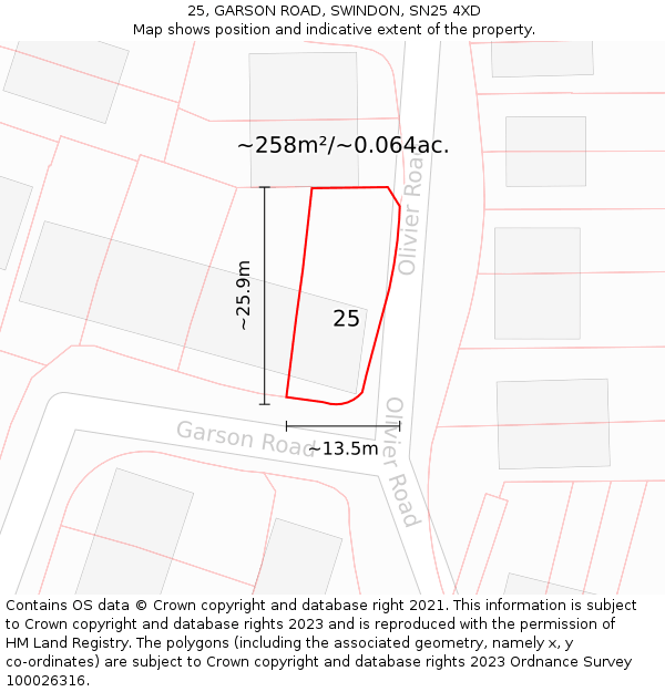 25, GARSON ROAD, SWINDON, SN25 4XD: Plot and title map