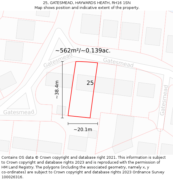 25, GATESMEAD, HAYWARDS HEATH, RH16 1SN: Plot and title map