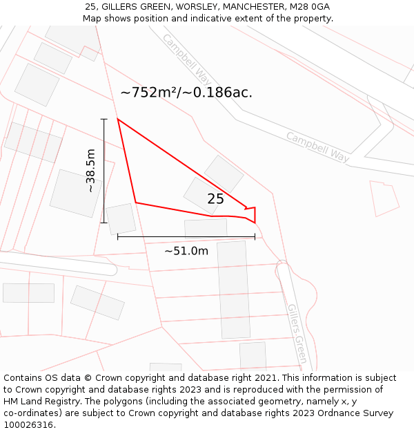 25, GILLERS GREEN, WORSLEY, MANCHESTER, M28 0GA: Plot and title map