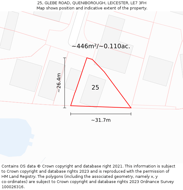 25, GLEBE ROAD, QUENIBOROUGH, LEICESTER, LE7 3FH: Plot and title map