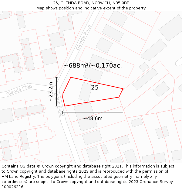 25, GLENDA ROAD, NORWICH, NR5 0BB: Plot and title map