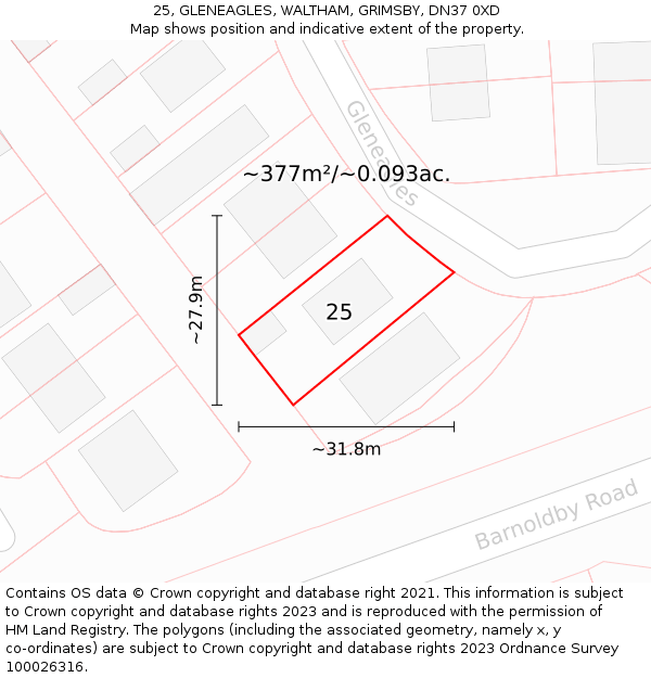 25, GLENEAGLES, WALTHAM, GRIMSBY, DN37 0XD: Plot and title map