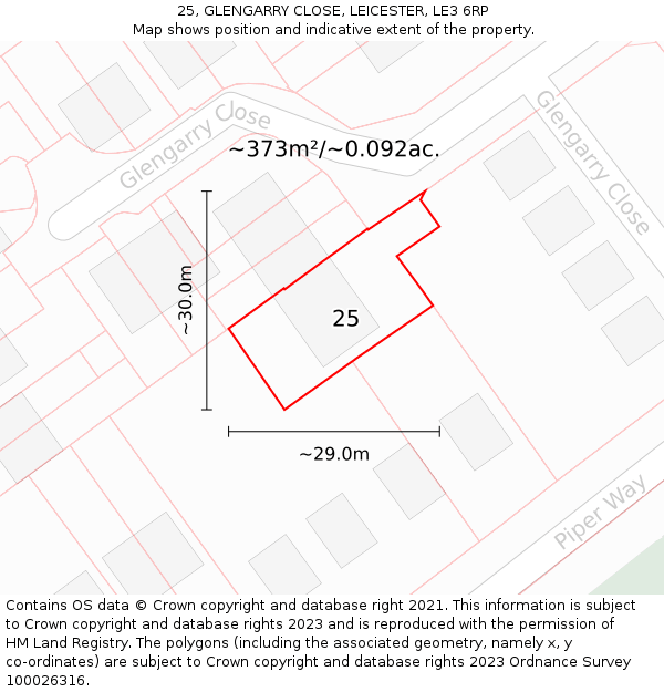 25, GLENGARRY CLOSE, LEICESTER, LE3 6RP: Plot and title map