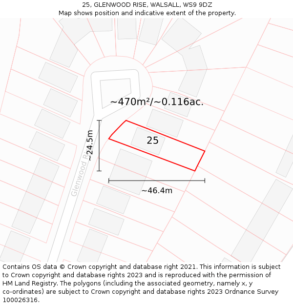 25, GLENWOOD RISE, WALSALL, WS9 9DZ: Plot and title map