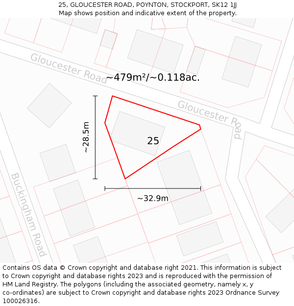 25, GLOUCESTER ROAD, POYNTON, STOCKPORT, SK12 1JJ: Plot and title map