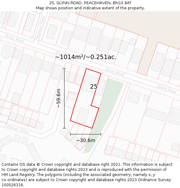 25, GLYNN ROAD, PEACEHAVEN, BN10 8AT: Plot and title map