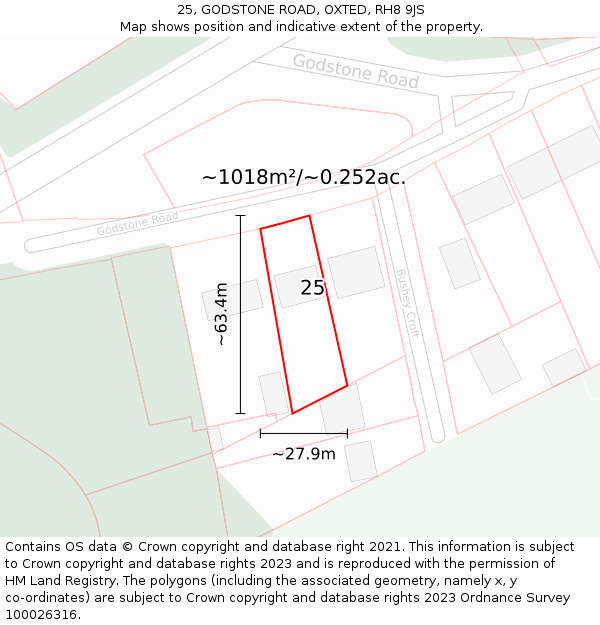 25, GODSTONE ROAD, OXTED, RH8 9JS: Plot and title map