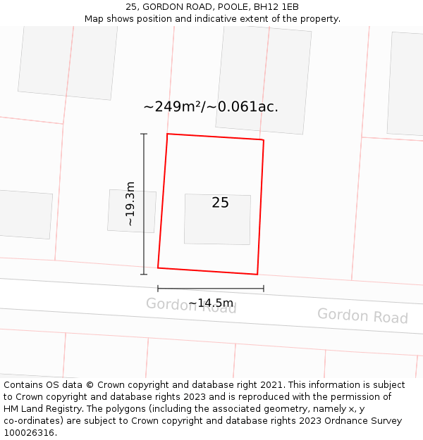 25, GORDON ROAD, POOLE, BH12 1EB: Plot and title map