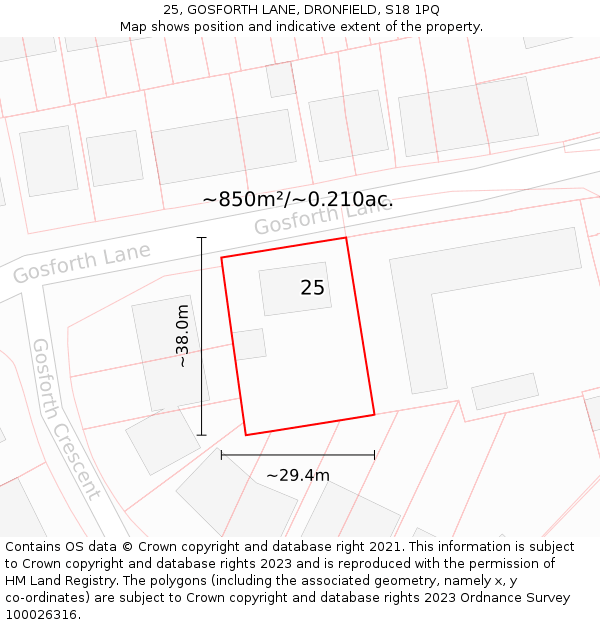 25, GOSFORTH LANE, DRONFIELD, S18 1PQ: Plot and title map