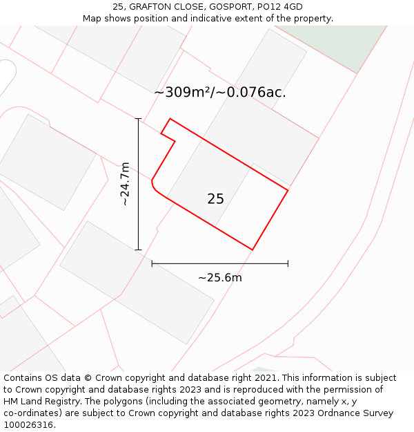 25, GRAFTON CLOSE, GOSPORT, PO12 4GD: Plot and title map