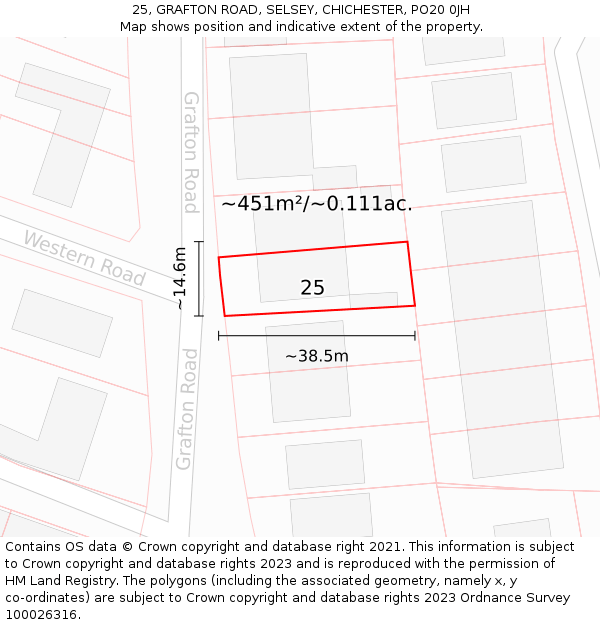 25, GRAFTON ROAD, SELSEY, CHICHESTER, PO20 0JH: Plot and title map