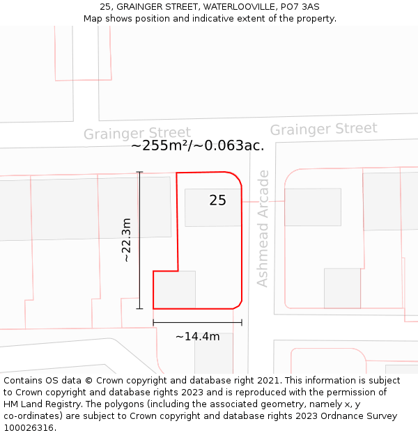 25, GRAINGER STREET, WATERLOOVILLE, PO7 3AS: Plot and title map