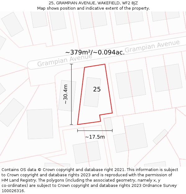 25, GRAMPIAN AVENUE, WAKEFIELD, WF2 8JZ: Plot and title map