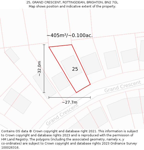 25, GRAND CRESCENT, ROTTINGDEAN, BRIGHTON, BN2 7GL: Plot and title map