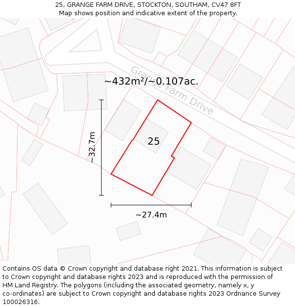 25, GRANGE FARM DRIVE, STOCKTON, SOUTHAM, CV47 8FT: Plot and title map