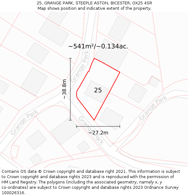 25, GRANGE PARK, STEEPLE ASTON, BICESTER, OX25 4SR: Plot and title map