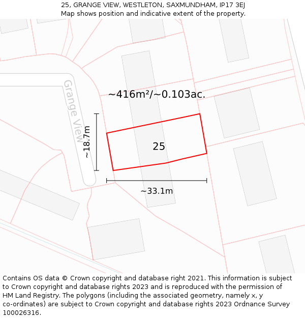 25, GRANGE VIEW, WESTLETON, SAXMUNDHAM, IP17 3EJ: Plot and title map