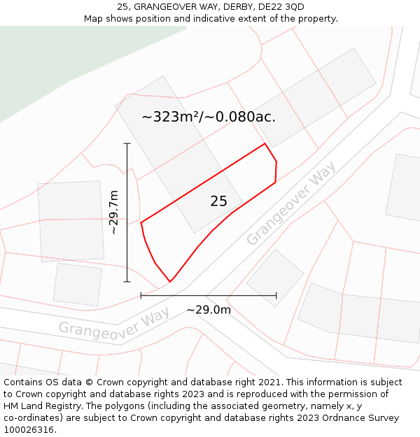 25, GRANGEOVER WAY, DERBY, DE22 3QD: Plot and title map