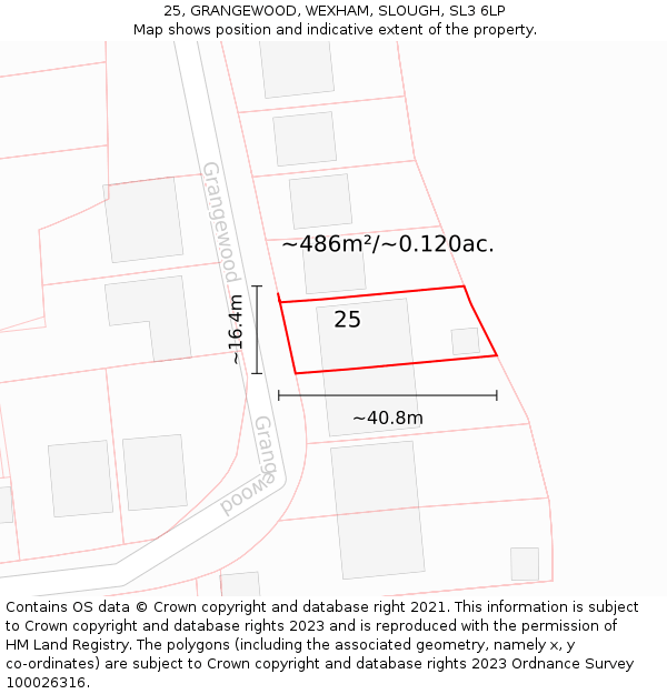 25, GRANGEWOOD, WEXHAM, SLOUGH, SL3 6LP: Plot and title map