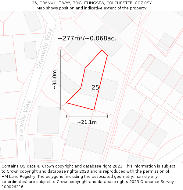 25, GRANVILLE WAY, BRIGHTLINGSEA, COLCHESTER, CO7 0SY: Plot and title map