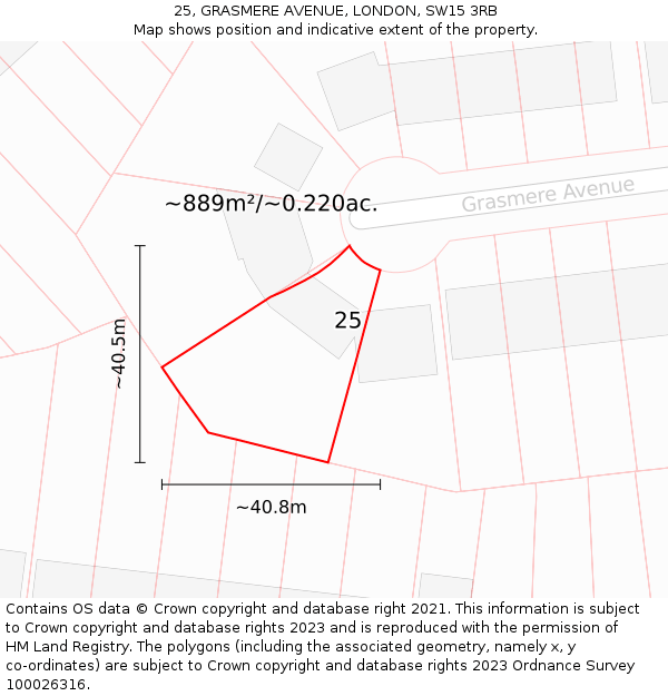 25, GRASMERE AVENUE, LONDON, SW15 3RB: Plot and title map