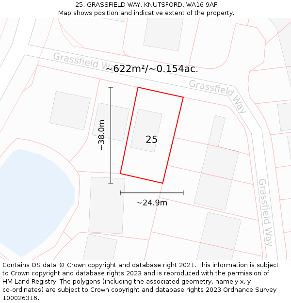 25, GRASSFIELD WAY, KNUTSFORD, WA16 9AF: Plot and title map