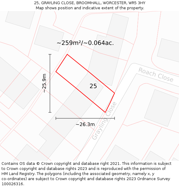 25, GRAYLING CLOSE, BROOMHALL, WORCESTER, WR5 3HY: Plot and title map