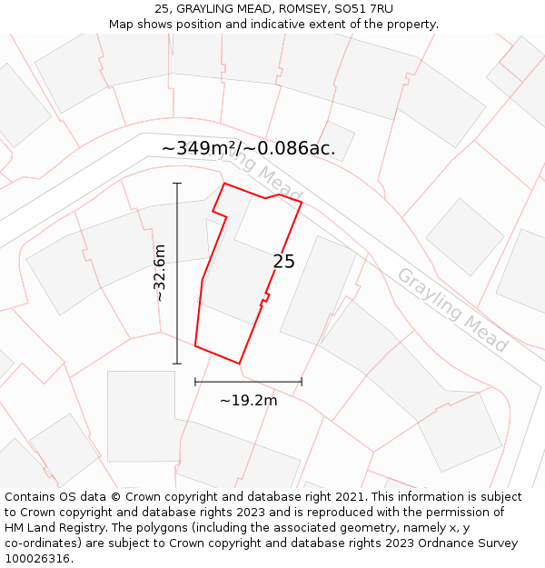 25, GRAYLING MEAD, ROMSEY, SO51 7RU: Plot and title map