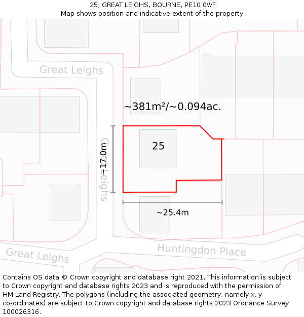 25, GREAT LEIGHS, BOURNE, PE10 0WF: Plot and title map