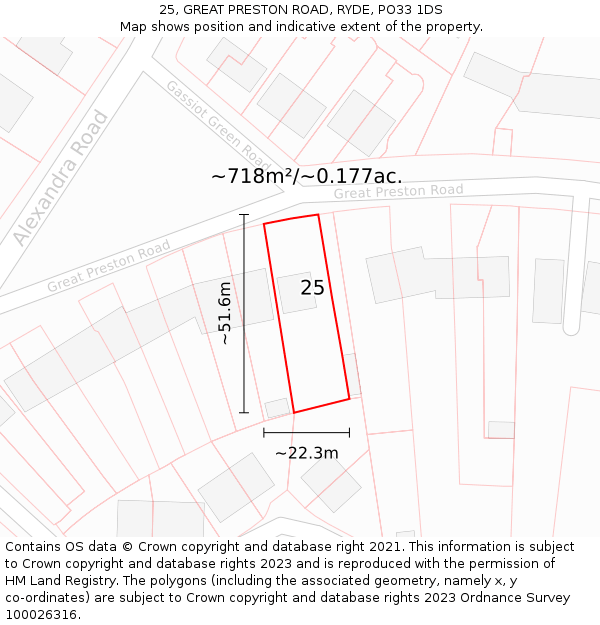 25, GREAT PRESTON ROAD, RYDE, PO33 1DS: Plot and title map