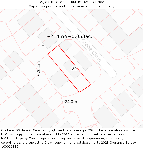 25, GREBE CLOSE, BIRMINGHAM, B23 7RW: Plot and title map