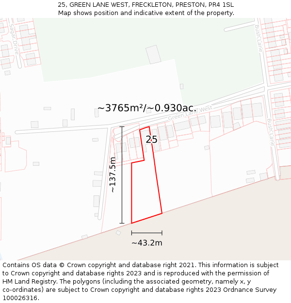 25, GREEN LANE WEST, FRECKLETON, PRESTON, PR4 1SL: Plot and title map
