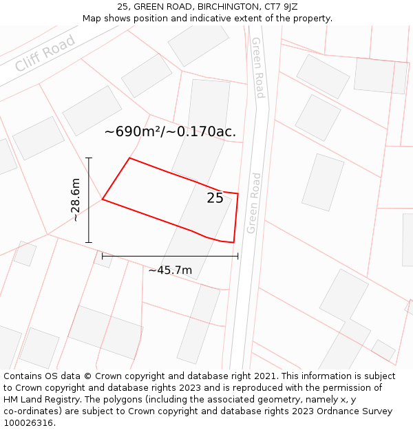 25, GREEN ROAD, BIRCHINGTON, CT7 9JZ: Plot and title map