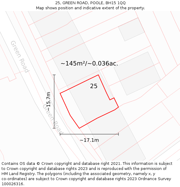 25, GREEN ROAD, POOLE, BH15 1QQ: Plot and title map